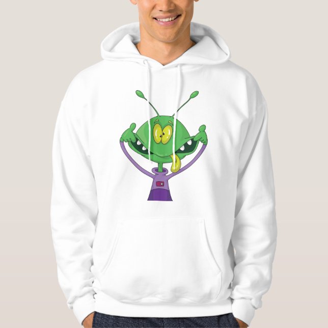 Rolig Grön Alien Gör Dumma Ansikte Hoodie (Framsida)