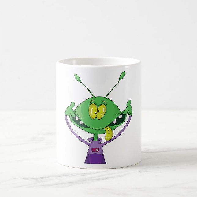 Rolig Grön Alien Gör Dumma Ansikte Kaffemugg (Skapare uppladdad)