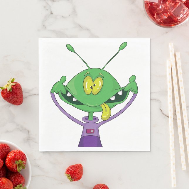 Rolig Grön Alien Gör Dumma Ansikte Pappersservett (Skapare uppladdad)