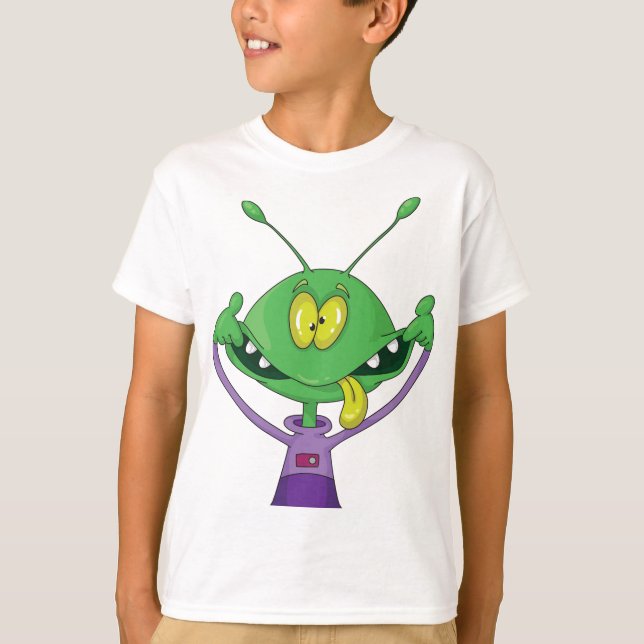 Rolig Grön Alien Gör Dumma Ansikte T Shirt (Framsida)
