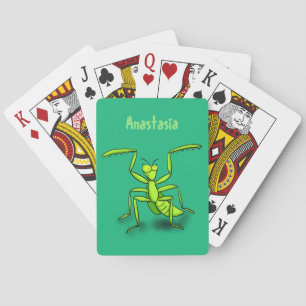 Rolig grön bönsyrsa serieillustration casinokort