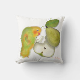 Rolig grön dvärgparakit, papegoja med päron. kudde