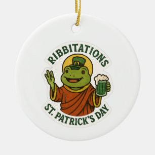 Rolig Grön Groda St. Patricks Day Julgransprydnad Keramik