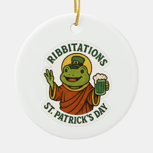 Rolig Grön Groda St. Patricks Day  Julgransprydnad Keramik (Framsidan)