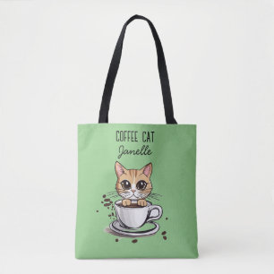 Rolig Grön Kaffe Katt Tygkasse
