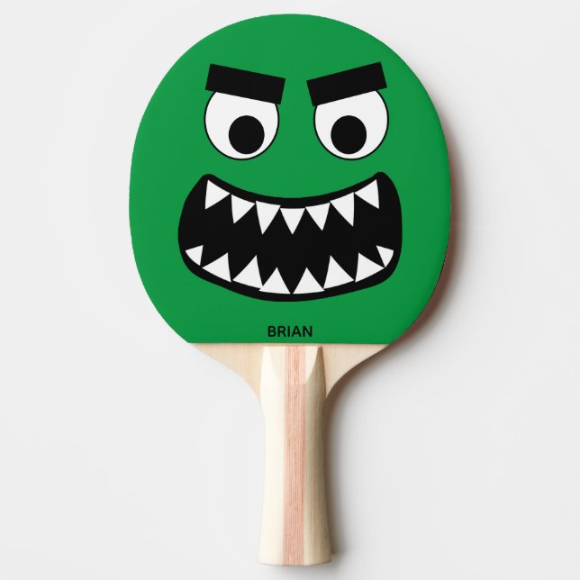 Rolig grön monster barn bordtennis (Framsidan)
