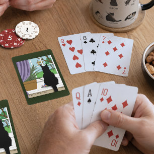 Rolig Grön Nyfiken Svart Katt Fönster Casinokort