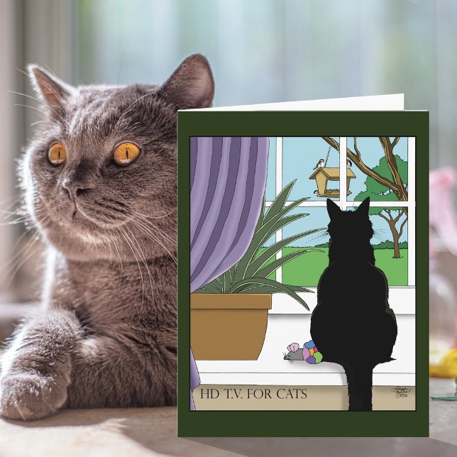 Rolig Grön Nyfiken Svart Katt Fönster  Kort (Skapare uppladdad)