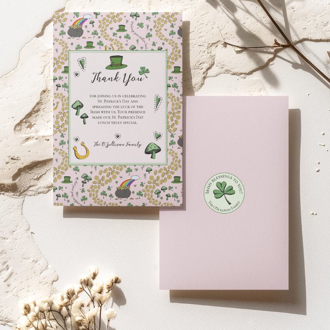 Rolig Grön St Patricks Day Irländska välsignelser  Tack Kort (This fun green St. Patrick's Day Thank You card has a customizable Thank You message and Name. )