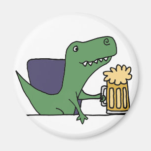Rolig grön T-Rex Dinosaur som dricker öl Magnet