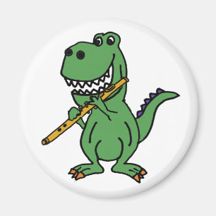 Rolig grön T-rex Dinosaur som leker flöjten Magnet