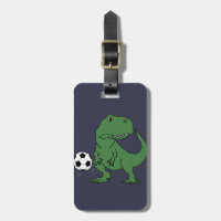 Rolig grön T-rex Dinosaur som leker fotboll