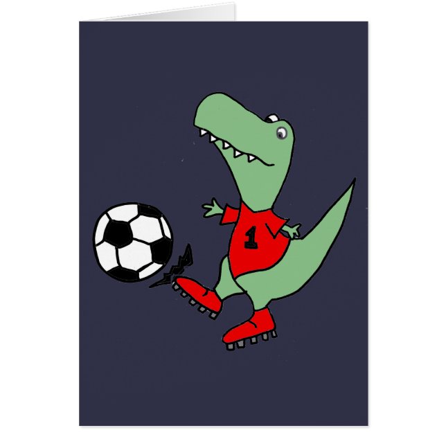 Rolig grön T-rex Dinosaur som leker fotboll Hälsningskort (Framsidan)