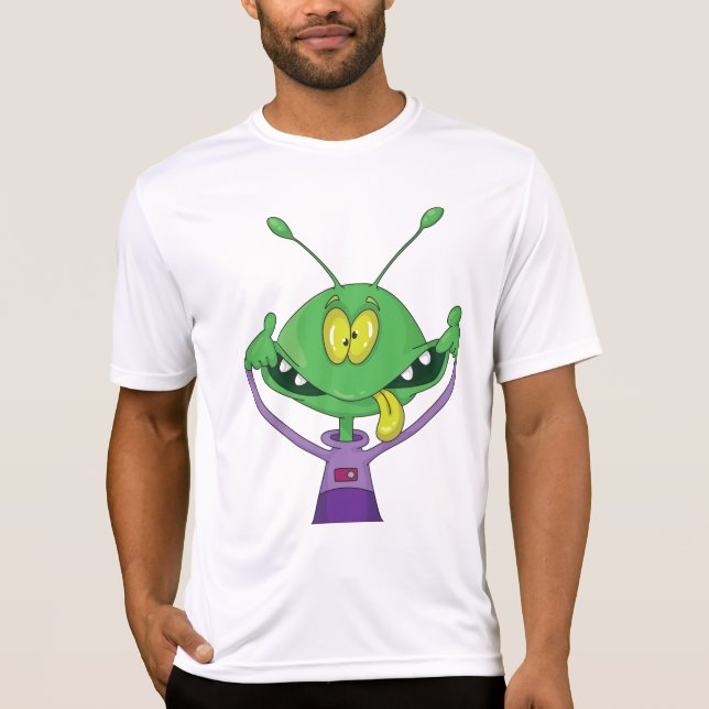 Rolig grön utomjording gör dumma grimaser t shirt (Framsida)