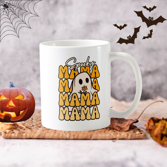 Rolig Groovy Halloween Mamma Spök Blomma Halloween Kaffemugg (Skapare uppladdad)