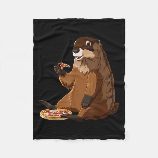 Rolig Groundhog Älskar Pizza  Fleecefilt (Framsidan)