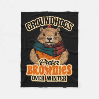 Rolig Groundhog Day Murmeldjur Föredrar Brownie Fleecefilt