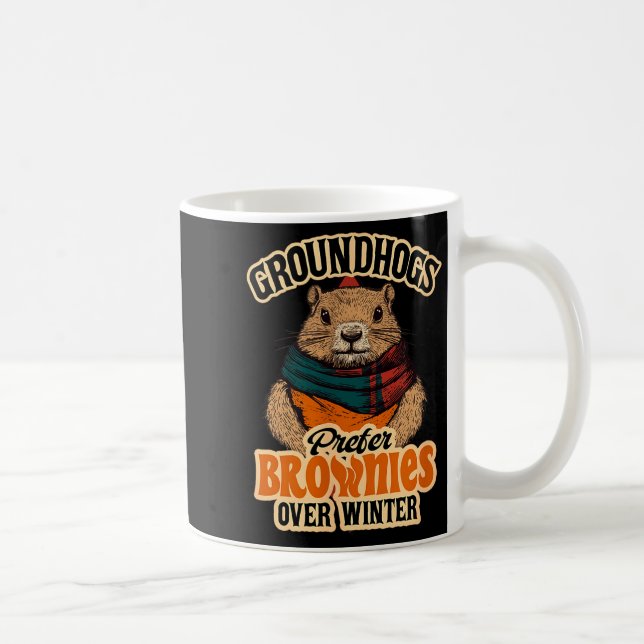 Rolig Groundhog Day Murmeldjur Föredrar Brownie Öv Kaffemugg (Höger)