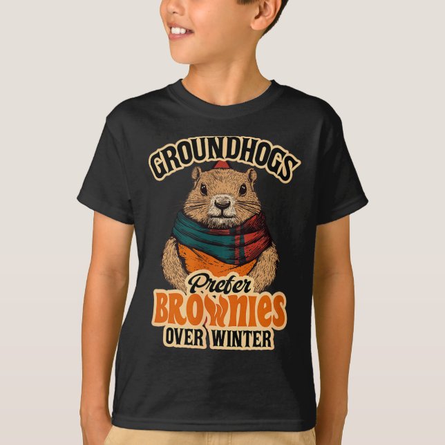 Rolig Groundhog Day Murmeldjur Föredrar Brownie T Shirt (Framsida)