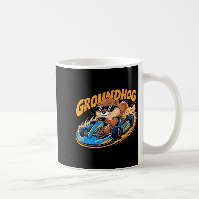 Rolig Groundhog Go-kart Racing Glad Groundhog Day Kaffemugg (Höger)