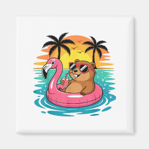 Rolig Groundhog Hawaiian Flamingo Flytande Strand Magnet