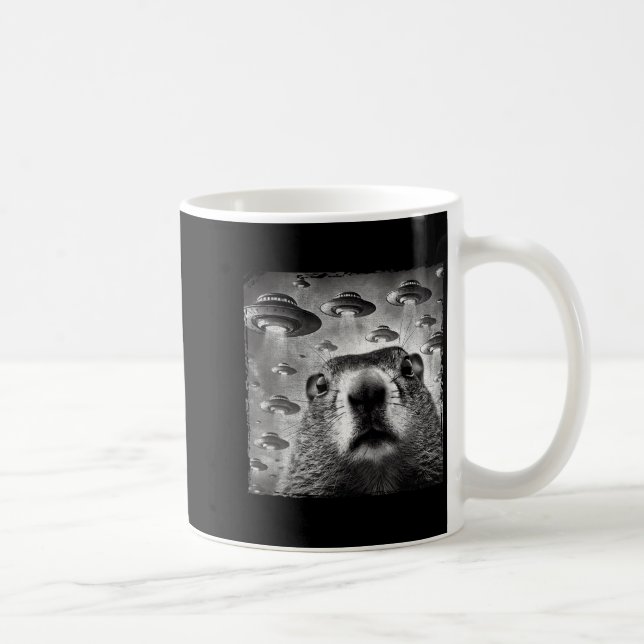 Rolig Groundhog Selfie Med Alien Ufos Groundhog D Kaffemugg (Höger)