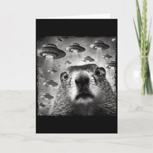 Rolig Groundhog Selfie Med Alien Ufos Groundhog D Kort