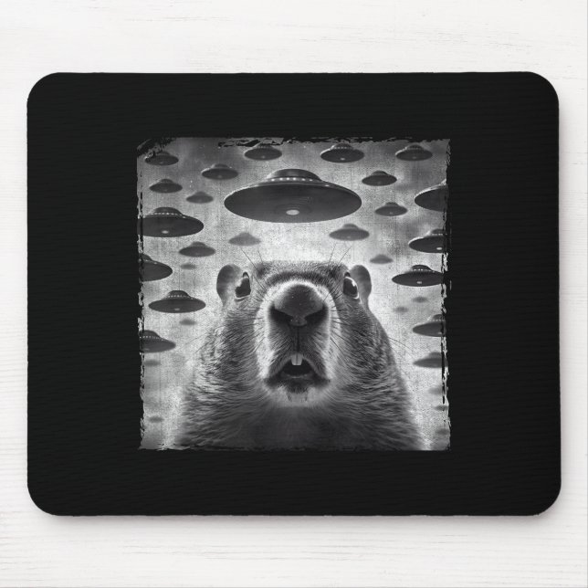 Rolig Groundhog Selfie Med Alien Ufos Groundhog D Musmatta (Framsidan)