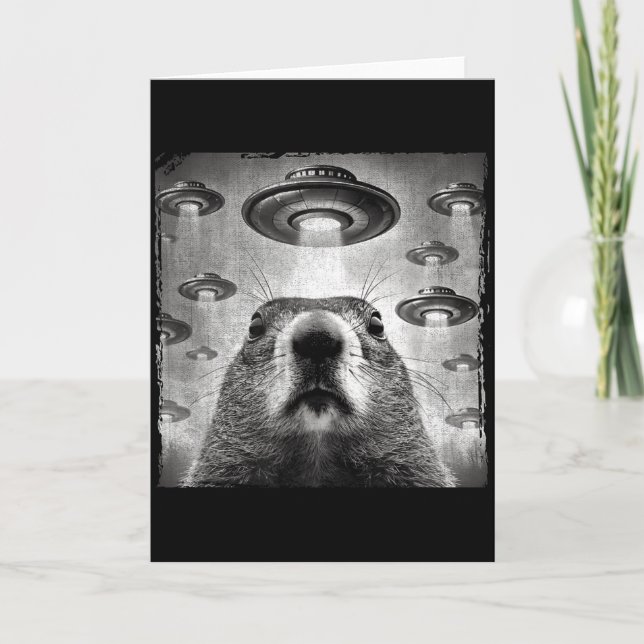 Rolig Groundhog Selfie Med Utomjordinge Ufos Groun Kort (Framsida)