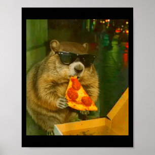 Rolig Groundhog Woodchuck som äter Pizza Gnagare M Poster