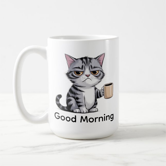 Rolig Grumpy Cat Kaffe Mugg – “God Morgon” Söt  (Vänster)