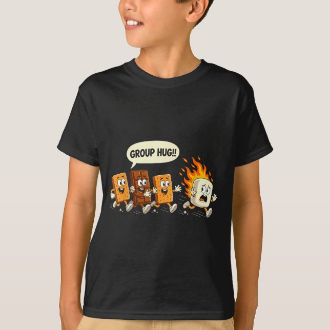 Rolig gruppsumme rostat marshmallow lägereld smörg t shirt (Framsida)