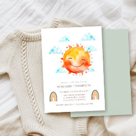 Rolig gul akvarell solsken boho baby shower inbjudningar