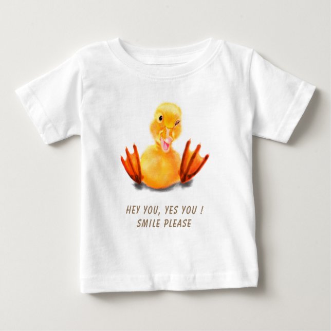 Rolig gul anka baby t-shirt fängslande text (Framsida)