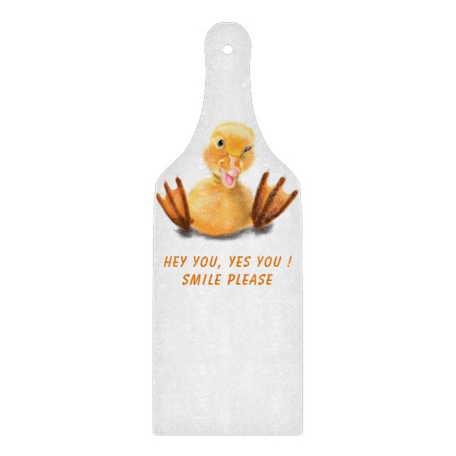 Rolig Gul Anka Lekfull Blinkande Skärbräda Leende (Framsidan)