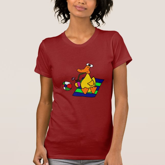 Rolig gul anka på stranden t-shirt (Framsida)