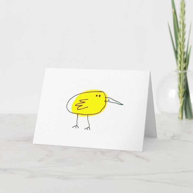 Rolig gul fågel Doodle gratulationskort Kort (Framsida)