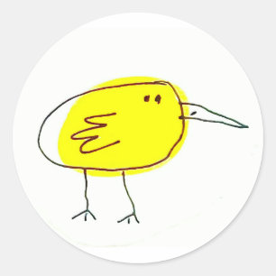 Rolig Gul Fågel Doodle Runt Klistermärke