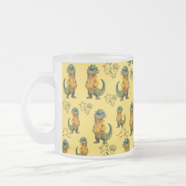 Rolig gul krokodil strandmönster kaffemugg (Vänster)