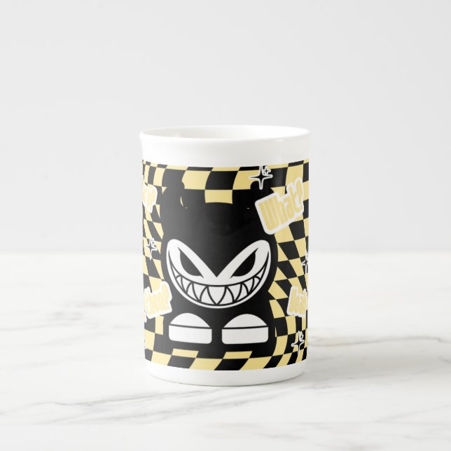 Rolig gul Labubou-inspirerad mugg | Söt djärv  Benporslin Mugg (Framsidan)