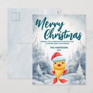 Rolig Guld fisk Glad Jul trä snö Holiday fest Helg Vykort