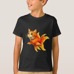 Rolig guld fisk katt hybrid söt djur meme t shirt