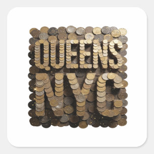 Rolig Guld QUEENS NYC Presentdekal Fyrkantigt Klistermärke