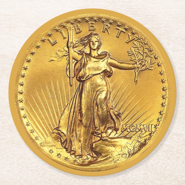 Rolig, Guldmynt Bar Underlägg Papper Rund (Framsidan)