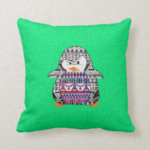 Rolig gullig Aztec pingvin på grön bakgrund Kudde
