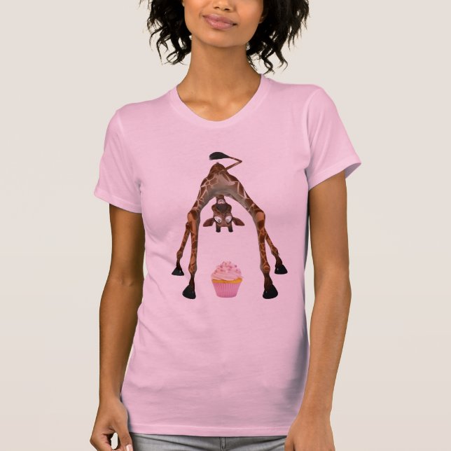 Rolig gullig giraff och muffin tee shirt (Framsida)