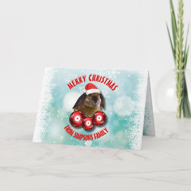 Rolig gullig kaninkanin för jul i den röda Santa Helgkort (Framsida)