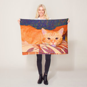 Rolig gullig ljus orange tabby katt fleecefilt