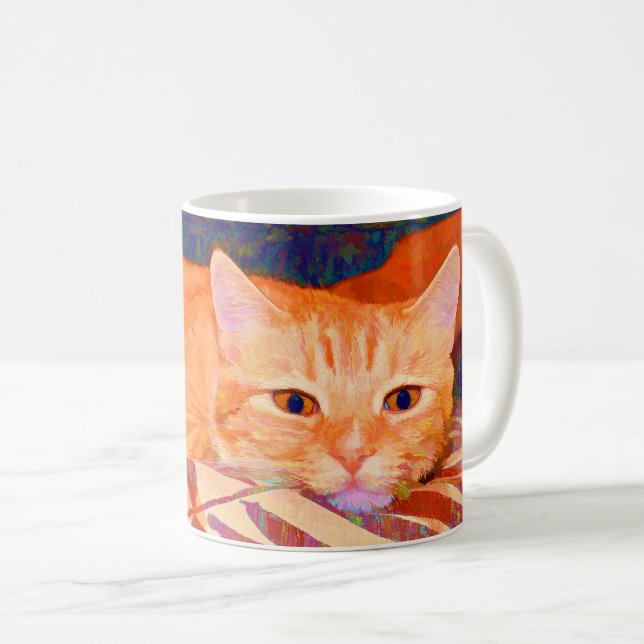 Rolig gullig ljus orange tabby katt kaffemugg (Framsida höger)