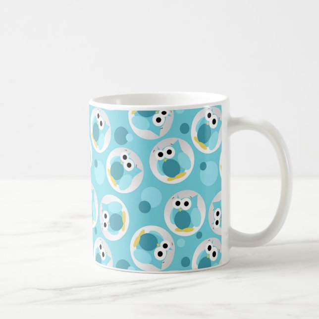 Rolig gullig mugg för turkosugglamönster (Höger)